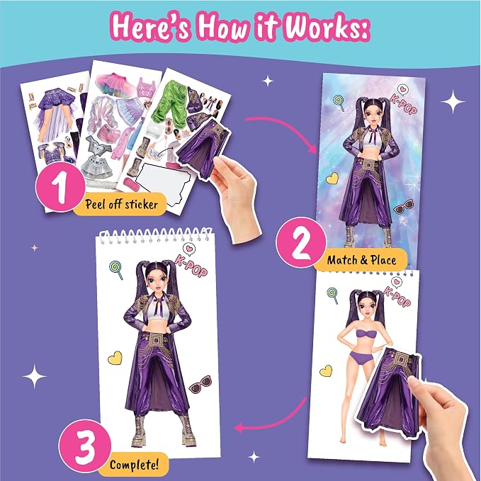 BSCOOL K-Pop Sticker Dress Up Activity Book 2-Pack for Girls Ages 5+ – 200+ Removable Stickers – K-Pop Fashion Paper Doll Books – Creative Birthday Gift for Kids