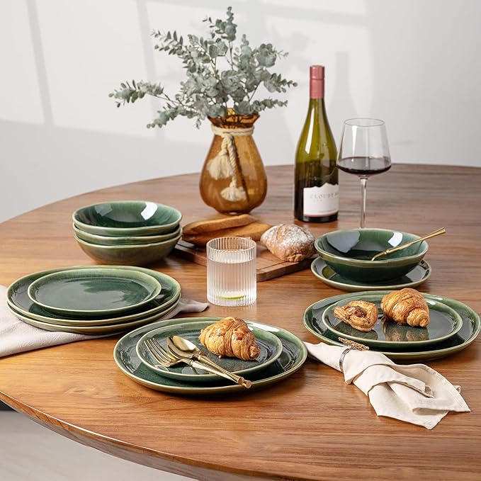 AmorArc Ceramic Dinnerware Sets,Handmade Reactive Glaze Stoneware Plates and Bowls Set,Highly Chip and Crack Resistant | Dishwasher & Microwave Safe Dishes Set,Service for 6 (18pc)