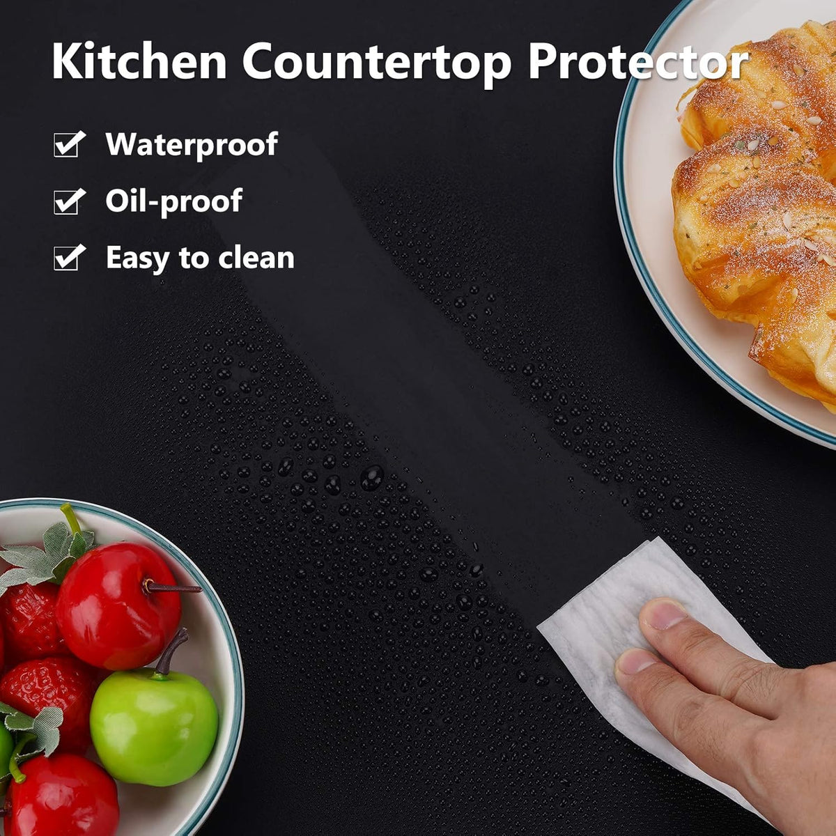 Gartful Silicone Mats for Kitchen Counter, Large Silicone Countertop Protector 25" by 17", Nonskid Heat Resistant Desk Saver Pad, Multipurpose Mat, Placemat, Black, 2PCS