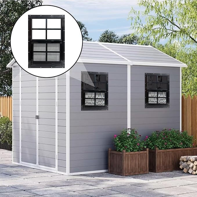 Yuzzy 24" x 36" Shed Windows with Tempered Glass and Fiberglass Screen, 2 Pack Small Sliding Windows for Shed, Chicken Coop, Playhouse, Household, Garage, Barns (Black)