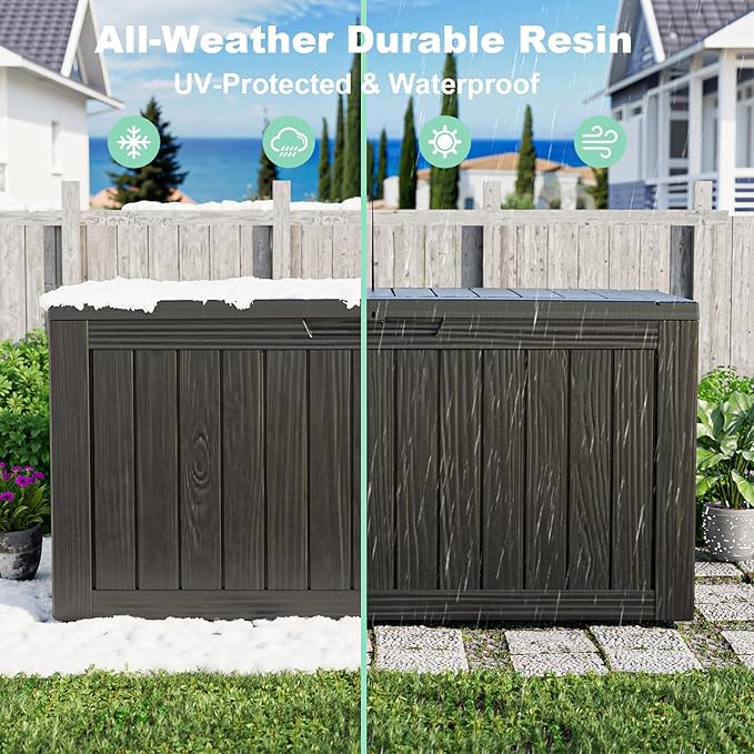 80 Gallon Outdoor Deck Box,Waterproof Resin Outdoor Storage Boxes, Outside Storage Lockable Container for Garden Tools,Indooor Cushions,Accessories (Black)