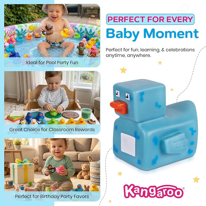 Kangaroo Mini Rubber Ducks Bulk Pack of 100 – Floating Baby Bath Toys for Kids - Classroom Rewards - Pool Party & Birthday Party Favors for Kid - Small Rubber Duck for Baskets Stuffers for Kids