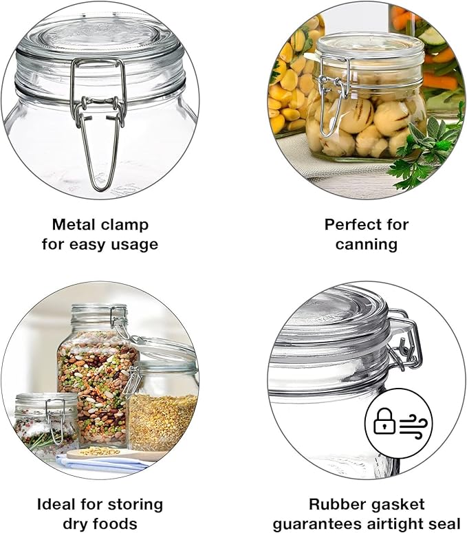 Bormioli Rocco Fido Cylinder Airtight Glass Canister (25.25 oz, 33.75 oz, 46 oz), BPA-Free Ingredient Storage Jar - Ideal for Fermentation, Pantry Organization Essentials, Canning - Dishwasher Safe