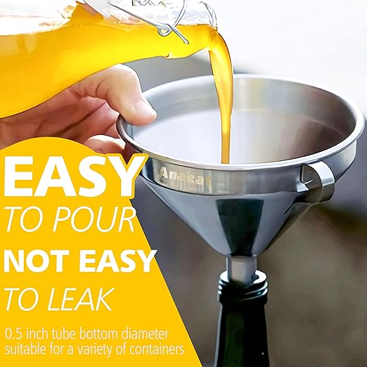 Anaeat Stainless Steel Kitchen Funnel, Multi-Use Premium Metal Food Grade Cooking Funnels with 2 Removable Strainer Filter for Transferring Liquid or Dry ingredients, Oils & 1 Pc Cleaning Brush (4.1")