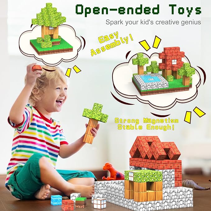 Magnetic Blocks Toys,3D Magnetic Building Toys Blocks Game Set,100PCS Construction Toys for Kids Ages 3+,STEM Sensory Educational Stacking Magnet Blocks, Christmas Birthday Gifts for Boys Girls