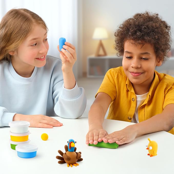 HEY CLAY Colorful Modeling Air Dry Clay for Kids 6 cans with Fun Interactive Instructions App - Kids Activities Age 3+ (Farm Birds: Chick, Turkey, Rooster)