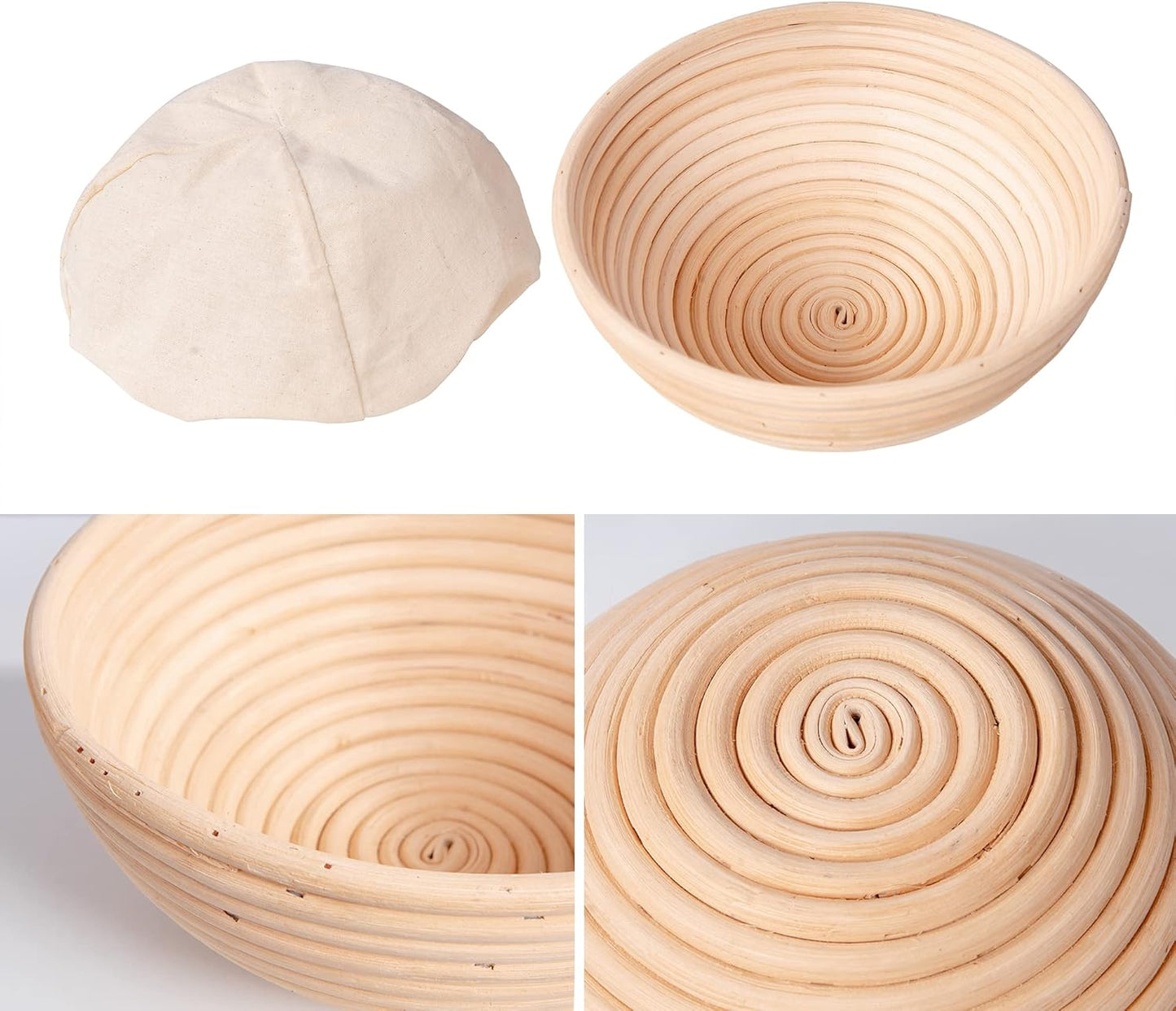 Banneton Bread Proofing Basket Set of 2 (9 Inch, Unbleached Rattan) – Round Dough Proofing Bowls with Cloth Liners for Artisan Sourdough Bread