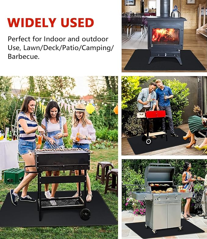 90 x 48 inch Under Grill Mats for Outdoor Grill, Double-Sided Fireproof Deck and Patio Protector Mat, Waterproof Oil-Proof BBQ Floor Pad Indoor Fire Pit Fireplace Mat