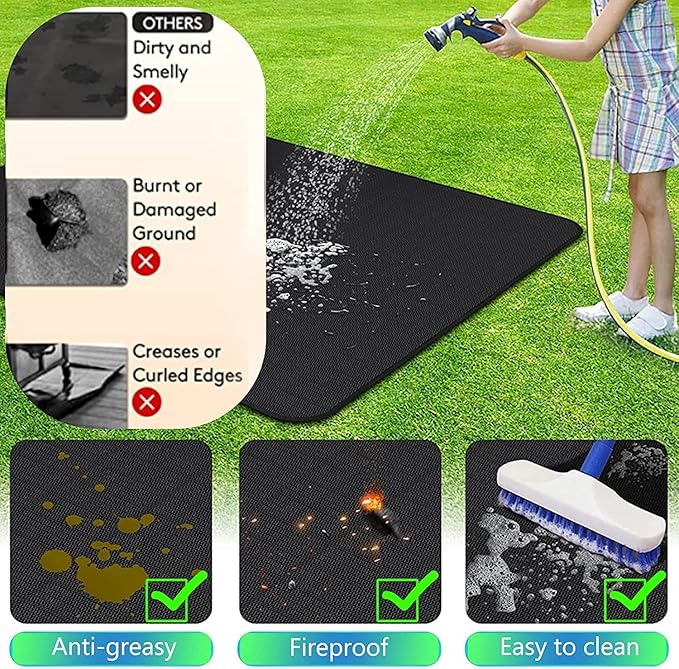 UBeesize Large 76x48 inches Under Grill Mat for Outdoor Grill,Double-Sided Fireproof Grill Pad for Fire Pit,Indoor Fireplace Mat Fire Pit Mat,Oil-Proof Waterproof BBQ Protector for Deck and Patio