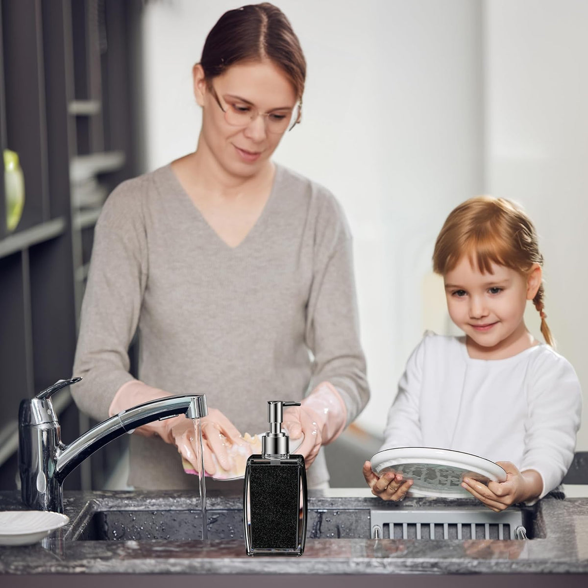 Pink Soap Dispenser with Refillable Plastic Pump for Bathroom Sink or Kitchen Counter, Ideal for Hand Soap, Liquid Soap, Dish Soap, or Lotion Use