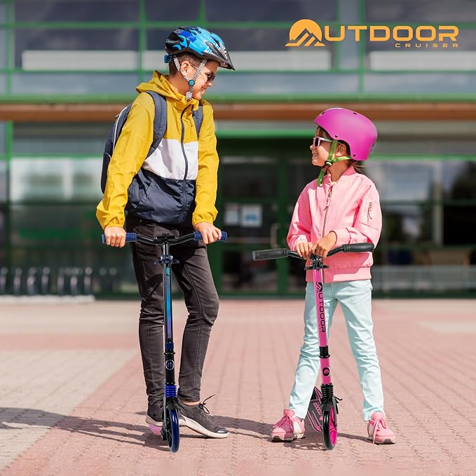 Outdoor Cruiser Kick Scooter for Ages 6+, for Kids, Teens, and Adults, Max Load 250 LBS, Foldable, 8-inch Wheels for Kids and Adults, Dual Suspension, 3 Adjustable Levels, Child Safety Approved, Pink