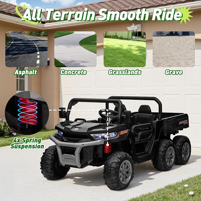 24V Ride on Dump Truck, XL 2 Seater Ride on Cars with Remote Control, 4x200W Powerful Motors, 6-Wheel Suspensions, Electric Dump Bed, Shovel, Kids UTV for Boy Girl