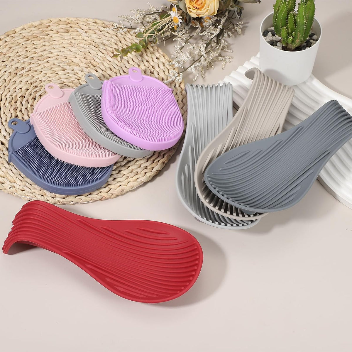 uxcell 1 Set Silicone Spoon Rest for Stove Top, Silicone Spoon Holder for Cooking Spatula, Ladle, Brush Black/Dark Blue