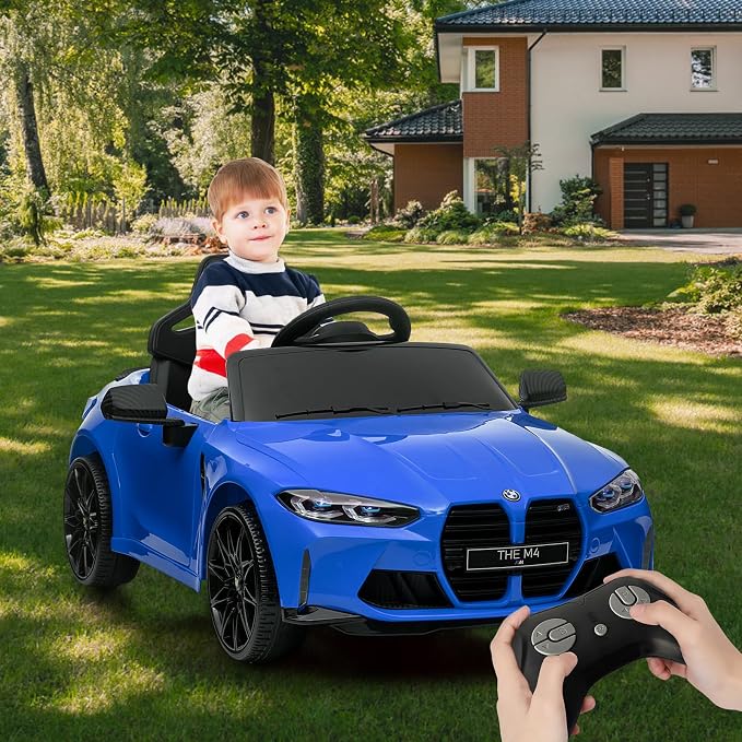 12V Ride On Car for Kids，Licensed BMW M4 Battery Powered Vehicle Car for Boys and Girls, with Remote Control,3 Speed,Led Light (Blue)