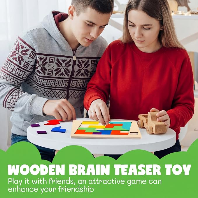 Yunsailing 3 Pack Large Wooden Blocks Puzzles Hexagon Tangram Puzzle Wooden Russian Brain Puzzles for Adult Challenge Teasers Geometric Jigsaw Logic Iq STEM Educational Gift Graduation(Classic)