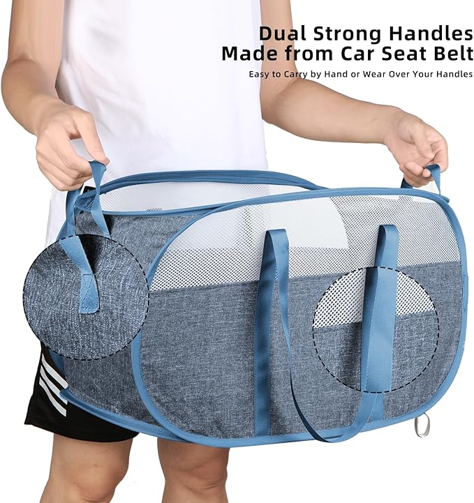 100L Collapsible Laundry Baskets, Tear Proof Pop Up Laundry Hamper with Dual Handles, Large Foldable Laundry Basket, Easy to Carry Laundry Hamper for Home, Laundry Room, Bedroom, Dorm, Travel Blue