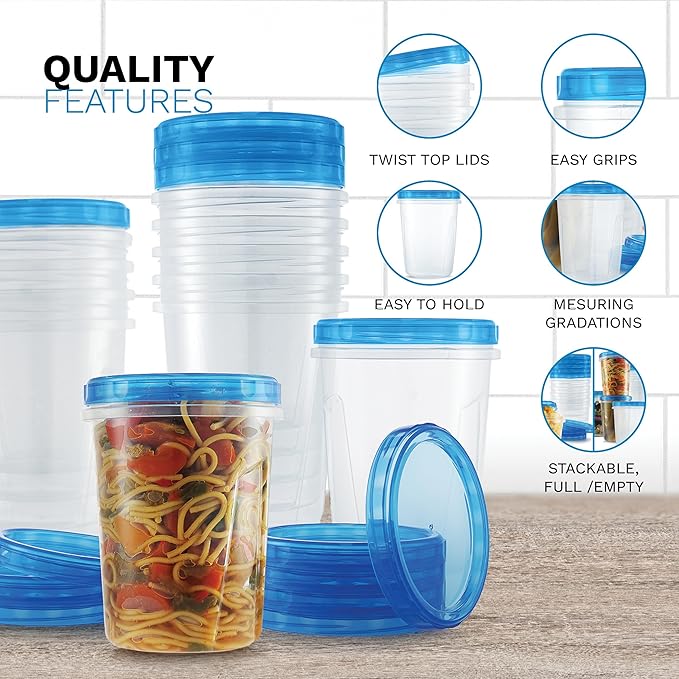 Tafura 6 Pack Leakproof Freezer Containers for Food with Twist Top Lids - 32 Oz BPA Free Reusable Plastic Soup Containers with Screw On Lids - Ideal for Meal Prep, Leftovers & Pantry Organization