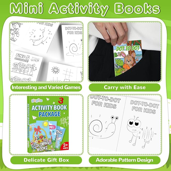 gisgfim 192 PCS Summer Mini Activity Books Kids Coloring Books Party Favors Bulk Challenging Game Include Maze Dot to Dot Word Search Word Scramble for Age 4-12 Goodie Bags Stuffers Supplies