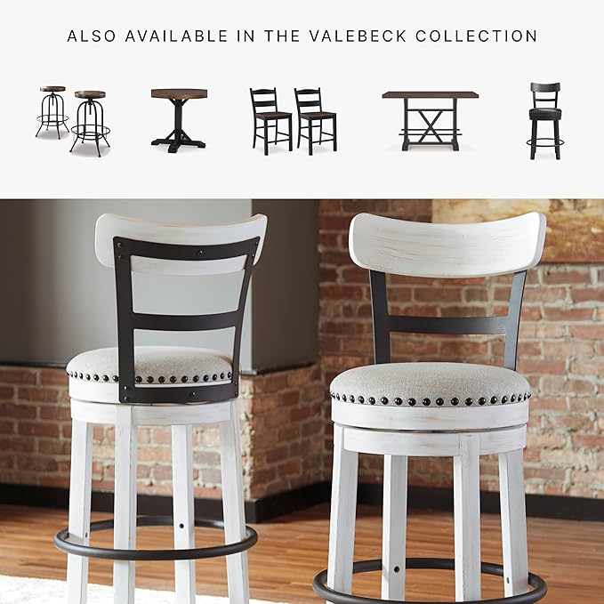 Signature Design by Ashley Valebeck 30" Modern Swivel Pub Height Barstool, Whitewash