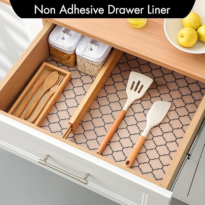 Cooyes Shelf Liner, Non Adhesive Drawer and Cabinet Liner, EVA Washable Oil-Proof Shelf Paper for Kitchen Cabinets, Refrigerator, Storage, Desks with Modern Pattern