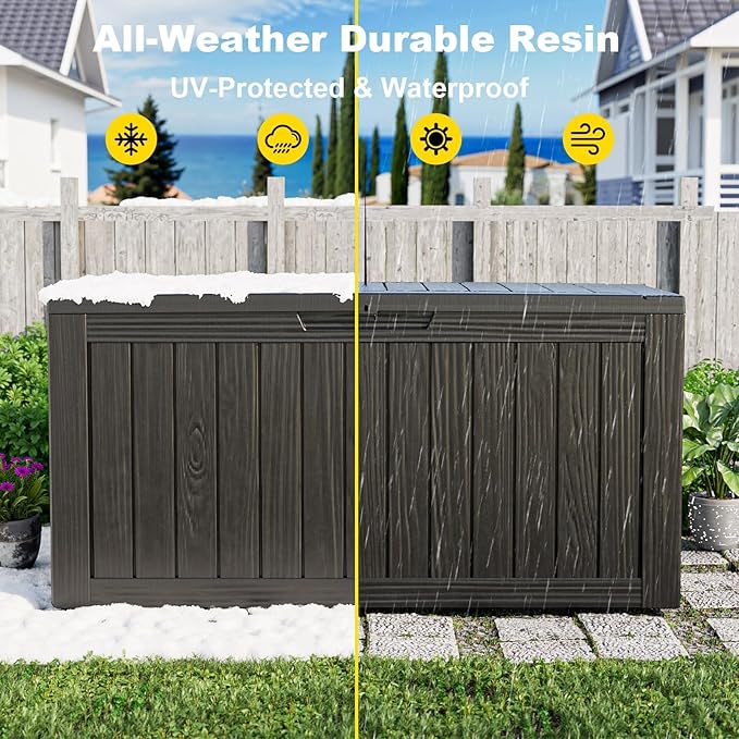 75 Gallon Waterproof Outdoor Storage Box,Resin Deck Box,Lockable Outside Storage Box Container for Patio Furniure,Garden,Pool Tools (75 Gallon,Black)