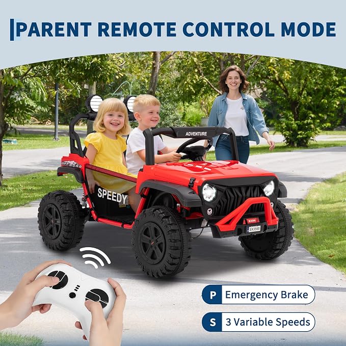 Garvee 24V Kids Electric Ride On Car with 4 x 45W Powerful Motors, Parent Remote Control & Manual Driving, Safety Speed 3-5 MPH, MP3 Player, Smooth Start, for Ages 3-8, Red