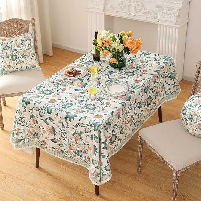 patdrea Designer Green Rectangle Table Cloth,Vintage Italian Floral Country Linen Breathable Tablecloth,Decor Cover for Kitchen Dining,Christmas,Tea Party,Thanksgiving,55"x79"-Tree Life
