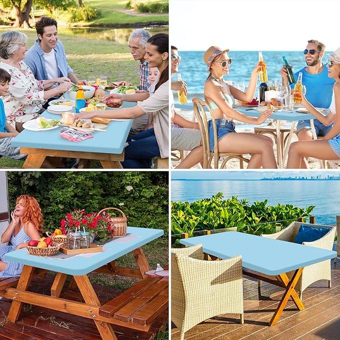 homing Rectangle Table Cloth Cover, Waterproof Polyester Elastic Fitted Tablecloth, Fits for 6 Foot Folding Tables, Washable Table Protector for Picnic, Camping, Outdoor (Light Blue, 30" x 72")