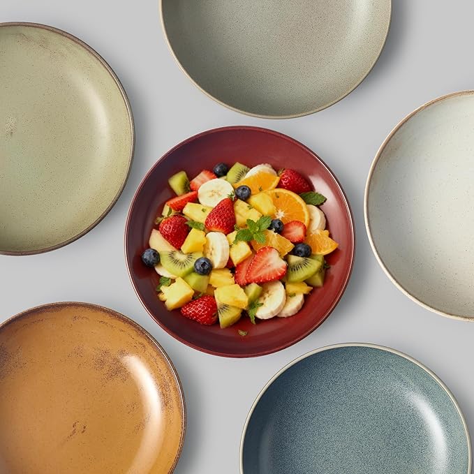 HAPPY KIT 9'' Pasta Bowls, 42oz Pasta Bowls Set of 4, Large Salad Bowl, Ceramic Serving Bowls,Double Reactive Glaze, Ideal for Housewarming, Festivals, Microwave Safe (Dark Ruby)