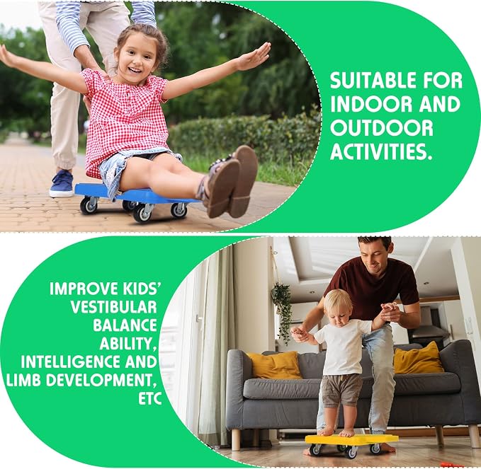 Jerify 4 Pieces Sports Scooter Board with Handles Plastic Casters Floor Sitting Scooter Boards for Kids Children Gym Indoor Outdoor Activities Play Equipment, 11.22 x 11.22 inch