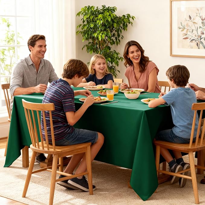 6-Pack Hunter Green Tablecloths for Rectangle Tables, 90 x 156 Inches, Stain-Resistant Polyester Fabric for 8 Foot Tables - Washable Table Covers for Weddings, Birthday Parties, Events