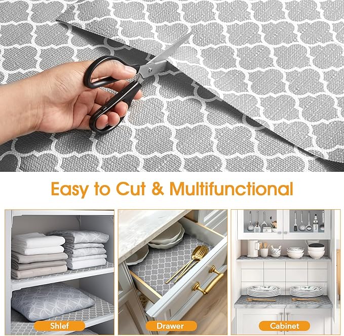 Shelf and Drawer Liner for Kitchen Cabinets Non-Adhesive, Strong Grip Non-Slip Thickened Cabinet Liners for Shelves, Waterproof Mats for Dresser Cupboard, Gray, 23 in x 30 Feet