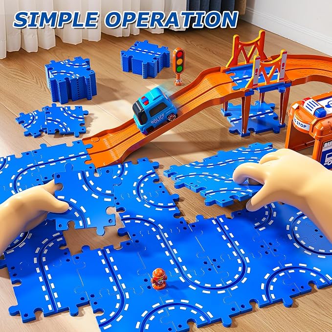 Toddler Toys for 3 4 5 6 Year Old Boys Kids Girls, 45 Pcs Puzzle Track Car Set for Boys Toddlers 3-5 4-6, Puzzle Race Tracks Car Toys Set for Kids Ages 3 4 5 6,Toddler Toys Birthday