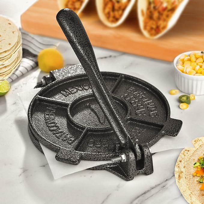 ARC Tortilla Press 8 inch, Cast Iron Tortilla Maker Include 100 Pcs Parchment Paper, Heavy Duty Tortillera Pataconera, Flour Tortilla Press, Roti Maker, Taco Maker, Taco Press, Black Gray