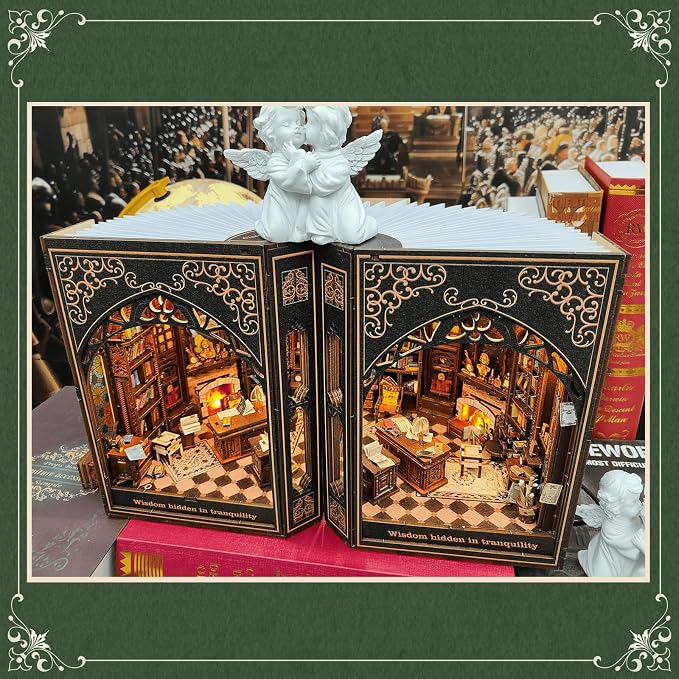 Book Nook Kit with Nightlight – Type-C and Battery Powered DIY Bookshelf Decor, Perfect for Home and Office Gift（Classical Library）