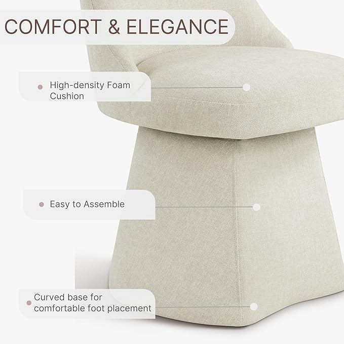 Swivel Dining Chairs Set of 2, Upholstered Mid Century Modern Deskchair with High Back, Linen Fabric Kitchen Chairs for Dining Room, Bedroom, Dressing Room, Linen