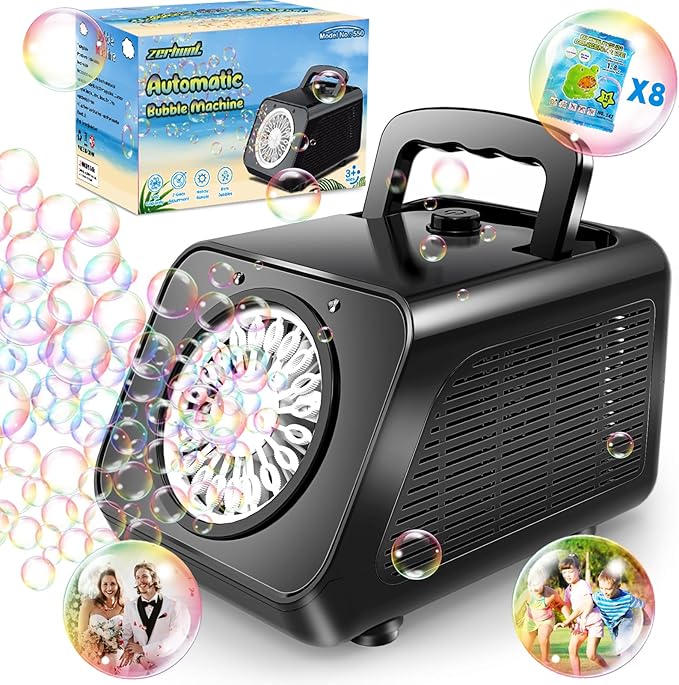 Zerhunt Automatic Bubble Machine for Parties: Portable & Dual-Speed Mode Bubble Maker - 20000+ Bubbles Per Min for Weddings Birthday Outdoor Fun - Toddlers Kids Durable Bubble Toys