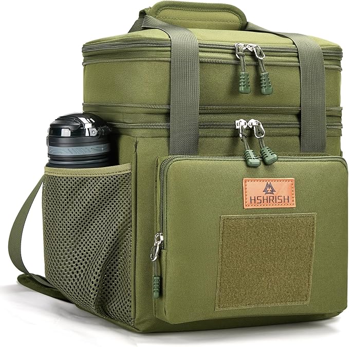 Expandable XLarge Tactical Lunch Box for Adults, Waterproof Insulated Lunch Bag with Lots of Storage Space, Durable Lunch Pail for Men Women Work Outdoor Picnic Trips, 22L(Army Green), HSHRISH