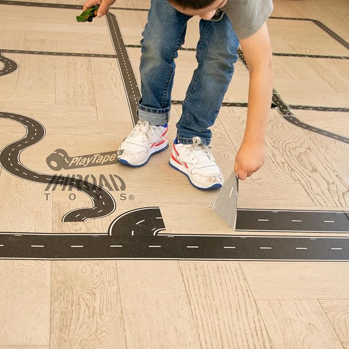 PlayTape Road Tape for Toy Cars - Sticks to Flat Surfaces; No Residue; 4-Pack of 30 ft. x 2 in. Asphalt Road