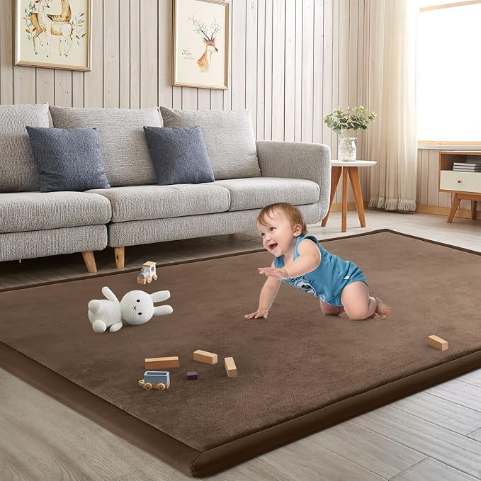 Baby Play Mat for Floor Nursery Rug Muscle Mat Area Rug Playroom Rug 74"x50" Playpen Mat Elastic Foam 1.3" Thick Crawling Mat for Babies,Toddlers, Infants, Kids,Chestnut