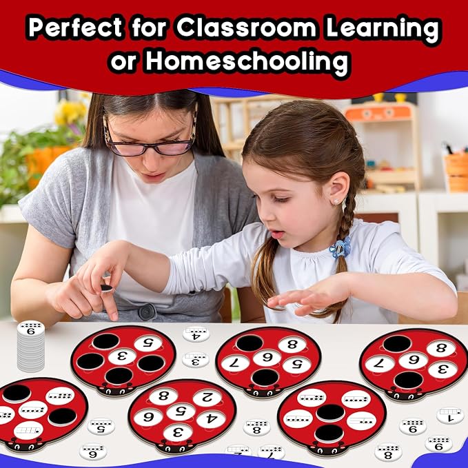 Math Games for Kids, Math Manipulatives Kindergarten Preschool Counting Toys, Ten Frame Set Addition and Subtraction Flash Cards Matching Bingo Number Games Homeschool Classroom Must Haves