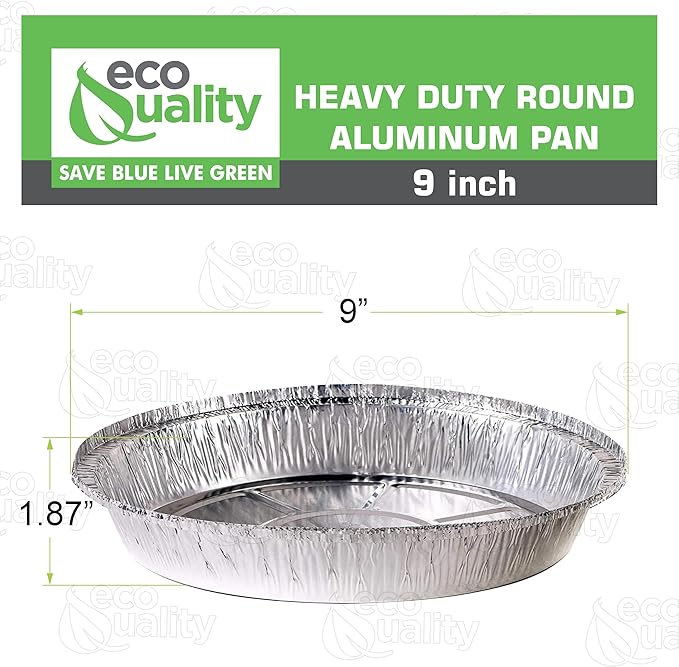 EcoQuality 9" Round Aluminum Foil Pans - Disposable Containers with Foldable Walls for Pie Baking, Cooking, Serving, Reheating, and Storing - Freezer and Oven Safe Tart Pan 100 Pack