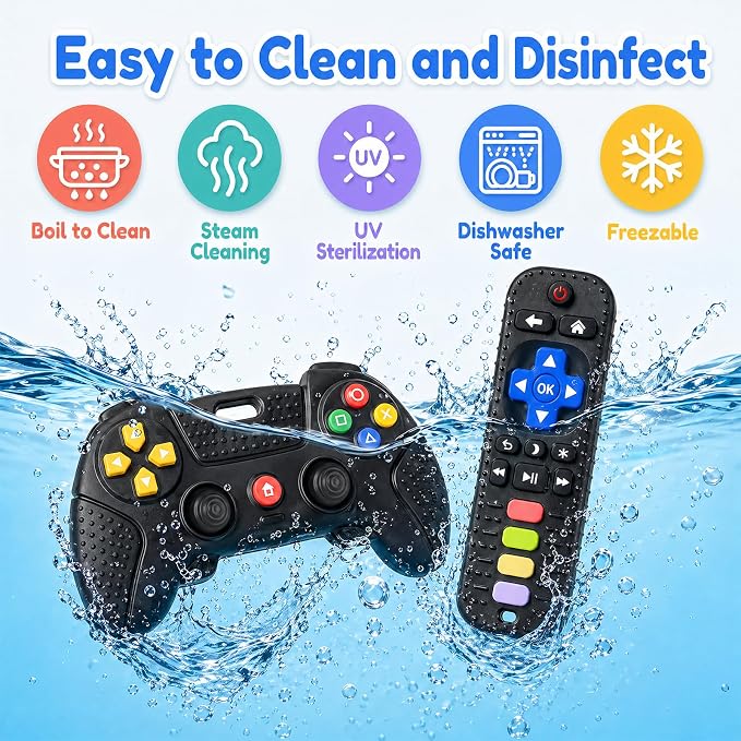 Baby Silicone Remote Game Controller Teether, 2pack Teething Toy for Baby 3 6 12 18 Months, Baby's Chew Toys, Food Grade Silicone Teething Toys for Infants, BPA Free, for Babies Gum Relief