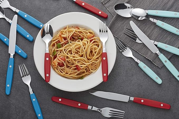 ANNOVA Silverware Set, Retro/Rivet Colorful Stainless Steel Tableware Kitchen Flatware Set Utensils, Includes Dinner Knives, Forks, Spoons, Salad Forks & Dessert Spoons (Wood, 20 Pieces)