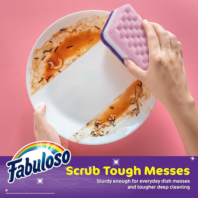 Fabuloso Sponges, Purple - Scratch-Free Scrubber for Dishes and Surfaces - Dishwashing Sponge for Bold and Bright Cleaning Experience, 4 Count