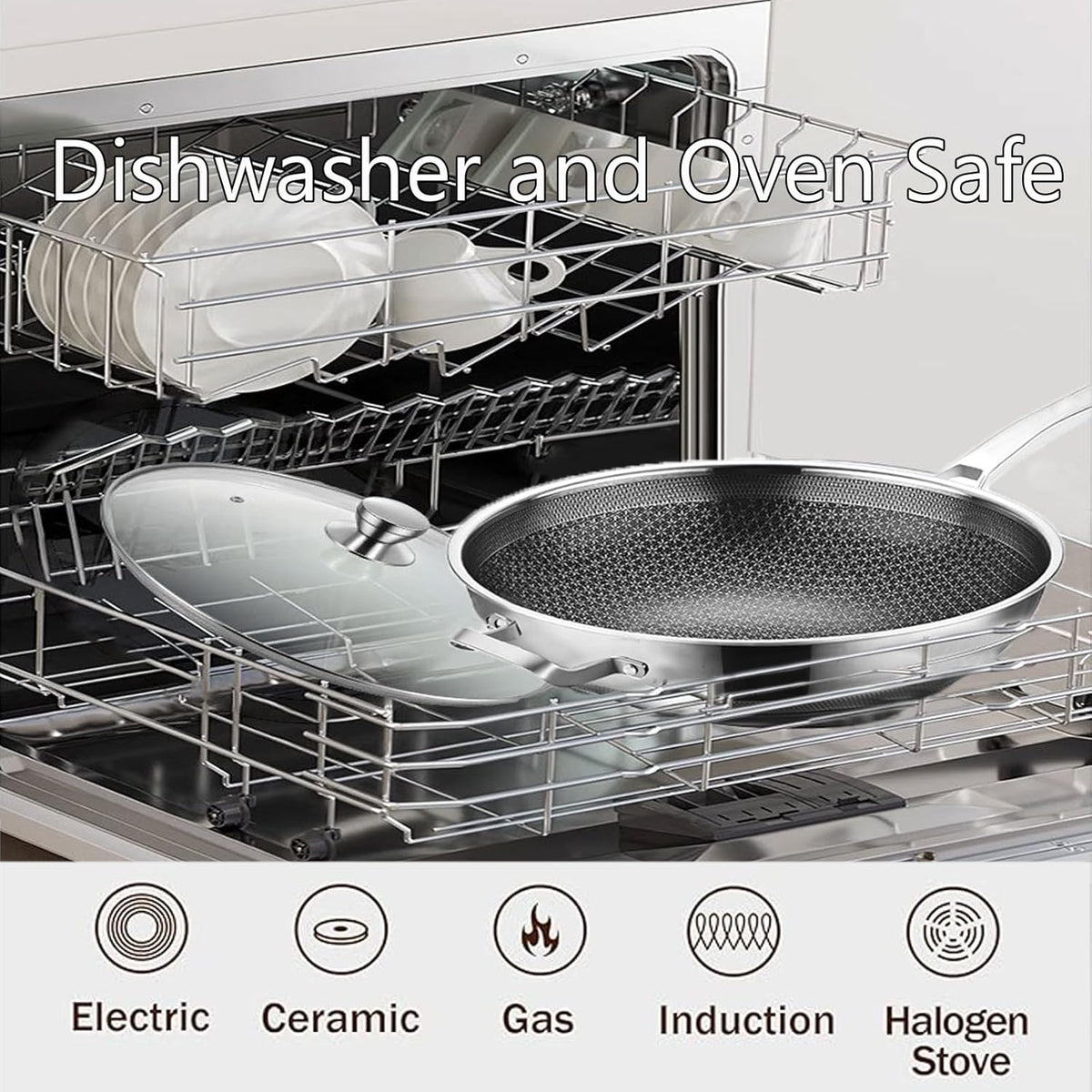 Wok,13 Inch Hybrid Woks & Stir-Fry Pans Nonstick, Large Stainless Steel Wok with Lid,Induction Non Stick Woks,PFOA Free Cookware,Dishwasher And Oven Safe