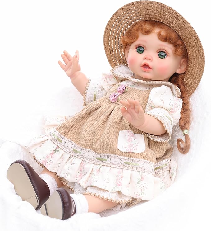 Reborn Baby Dolls – 18 Inch Realistic Reborn Toddler Doll Country-Inspired Girl with Braided Hair, Straw Hat & Floral Layered Dress, Gifts for 3+ Year Old Girls, Collectors