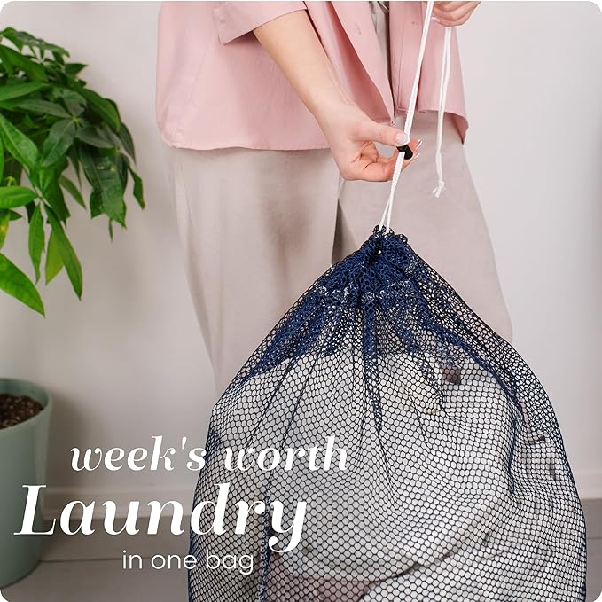 Handy Laundry Mesh XL Laundry Bag - Durable, Machine Washable with Secure Drawstring Closure - Perfect for College Dorms, Laundromats, Apartments (Navy, Large 24" x 36")