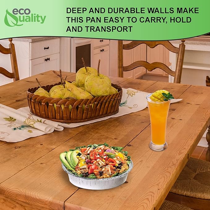 EcoQuality 6" Round Aluminum Foil Pans - Disposable Containers with Foldable Walls for Pie Baking, Cooking, Serving, Reheating, and Storing - Freezer and Oven Safe Tart Pan 100 Pack