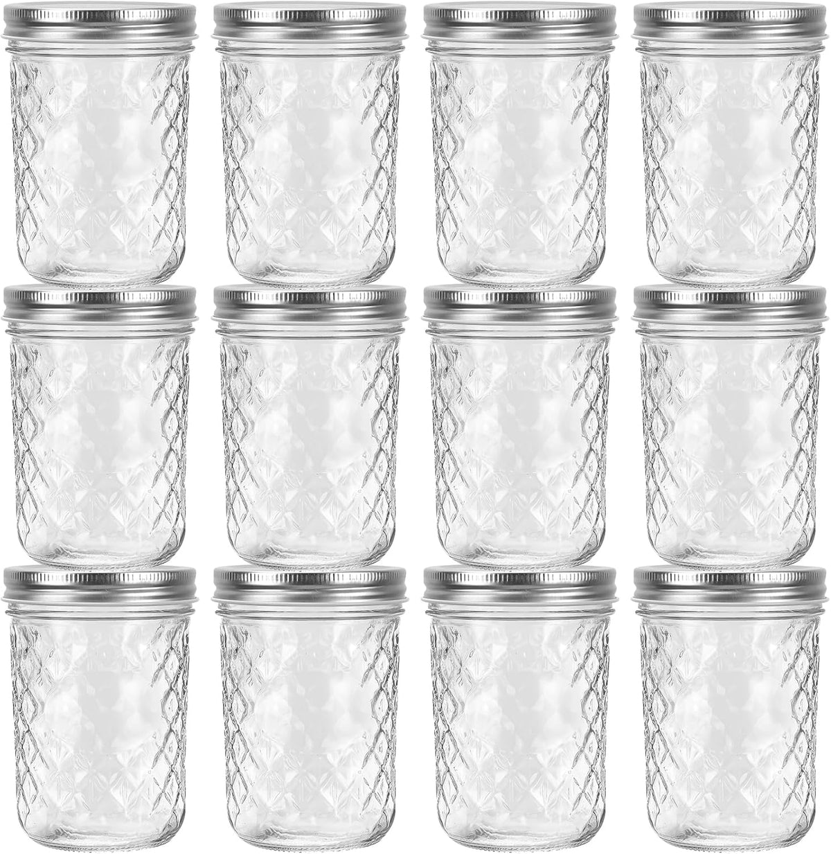 Eathtek 16oz Wide Mouth Glass Mason Jars 12 Pack, 480 ml Glass Canning Jars with Airtight Lids, Ideal for Salad, Meal Prep, Perserving,Pickling, Jam, Honey With Lids